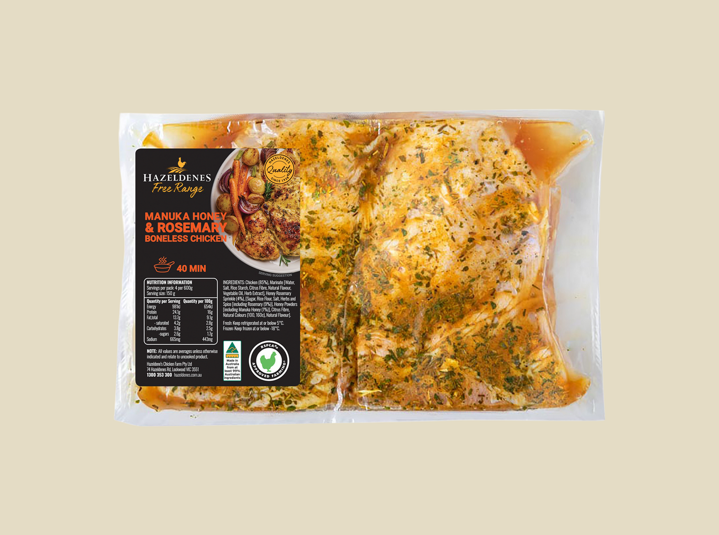 Hazeldenes Free Range Manuka Honey & Rosemary Boneless Bird